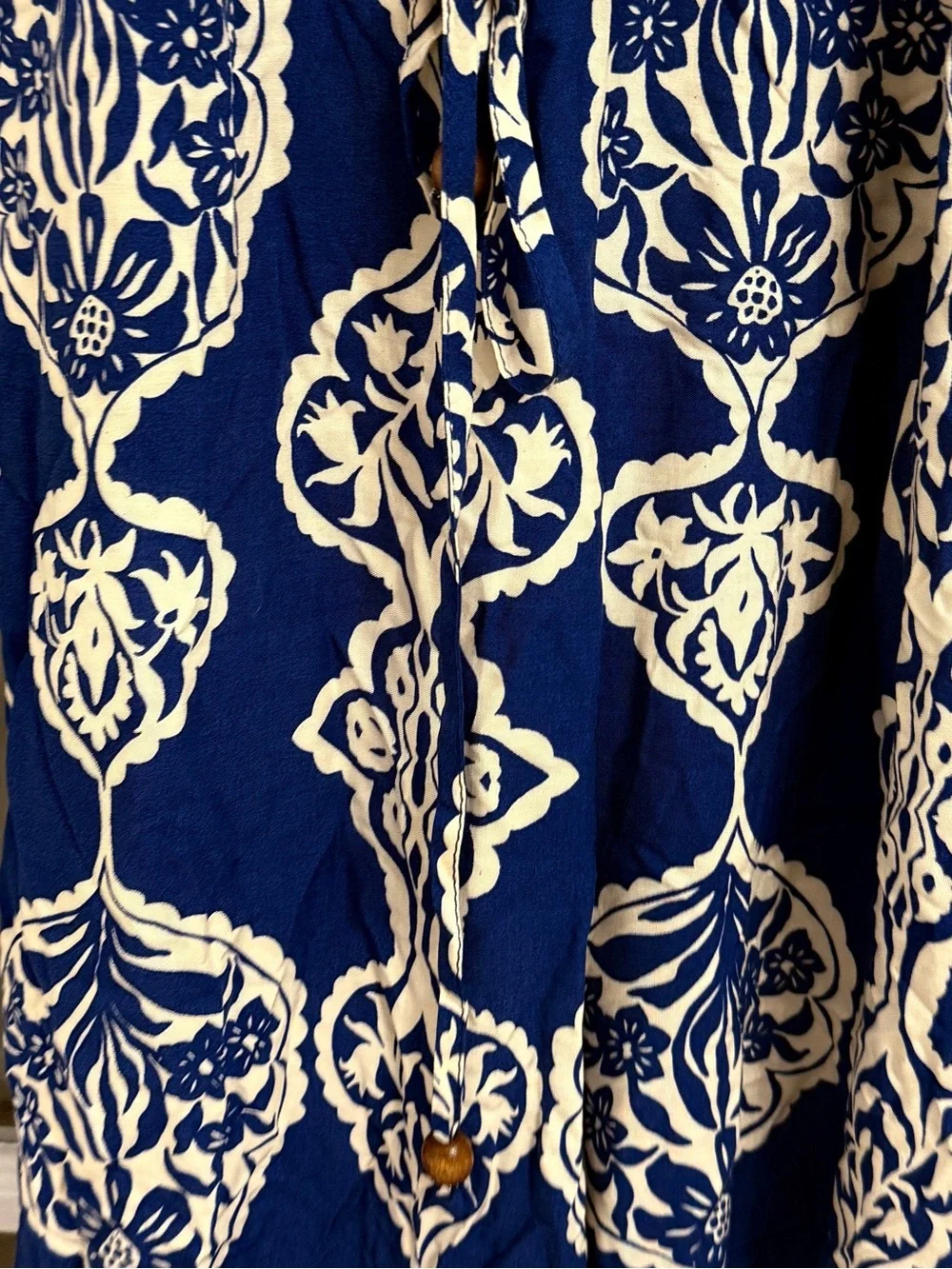 AAKAA Women's Blue & White Boho Print Collared Sleeveless Backless Jumpsuit NEW - Picture 3 of 5